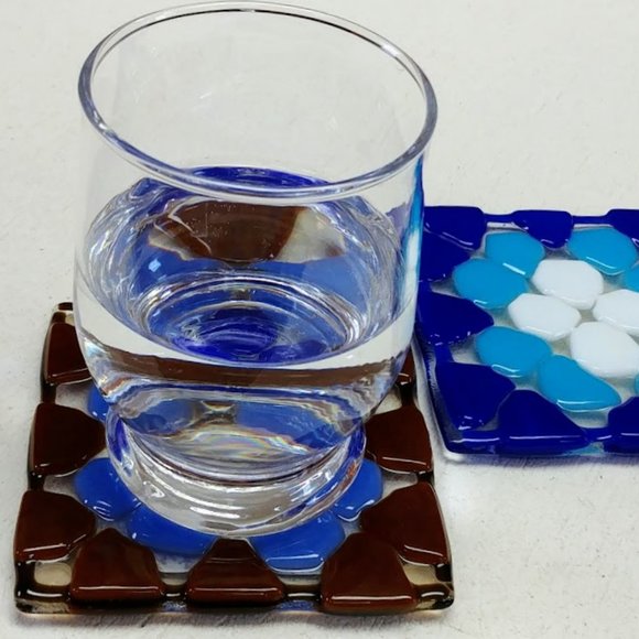 Fused Glass Granny Square Coasters, Set of 2 - Picture 2 of 5